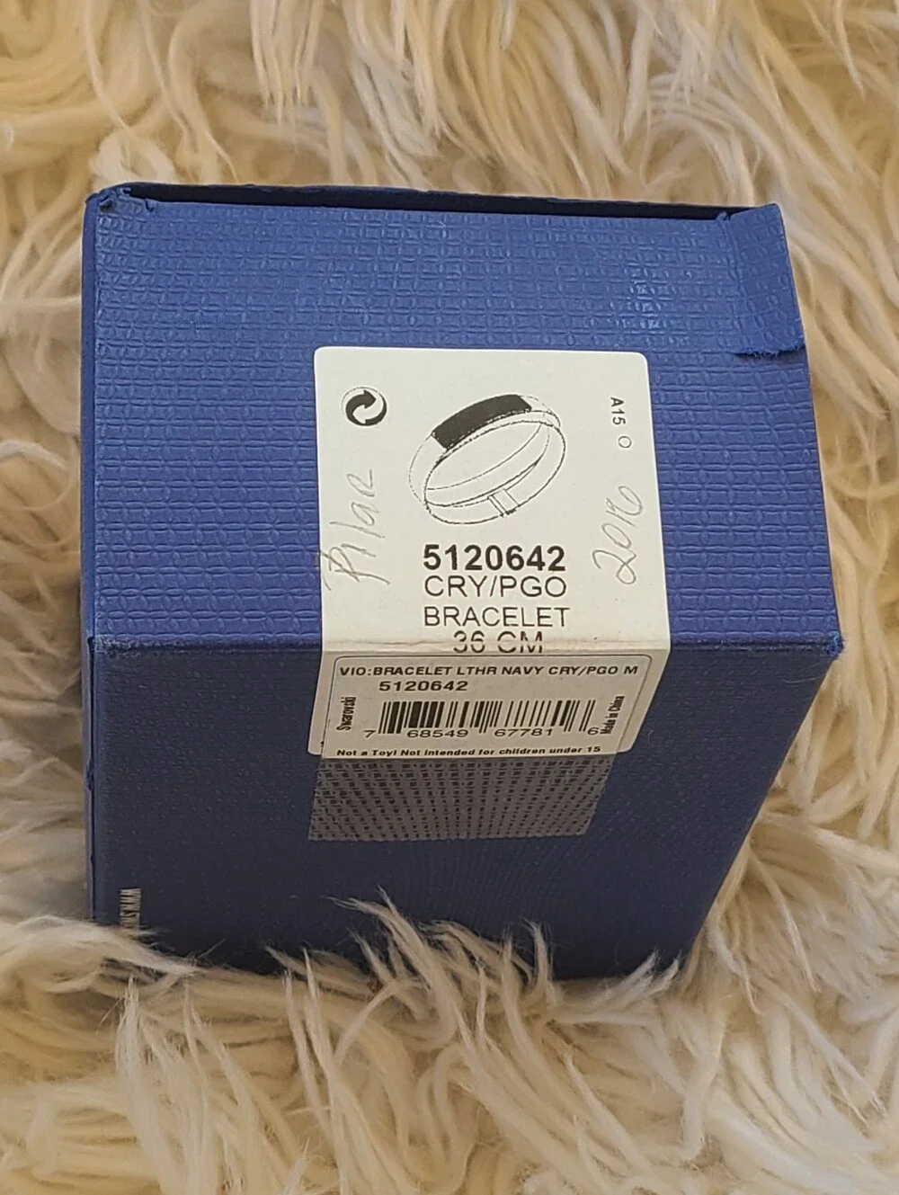 Swarovski Vio Navy Leather Bracelet Double Wrap Gold Plated 5120752-Like New